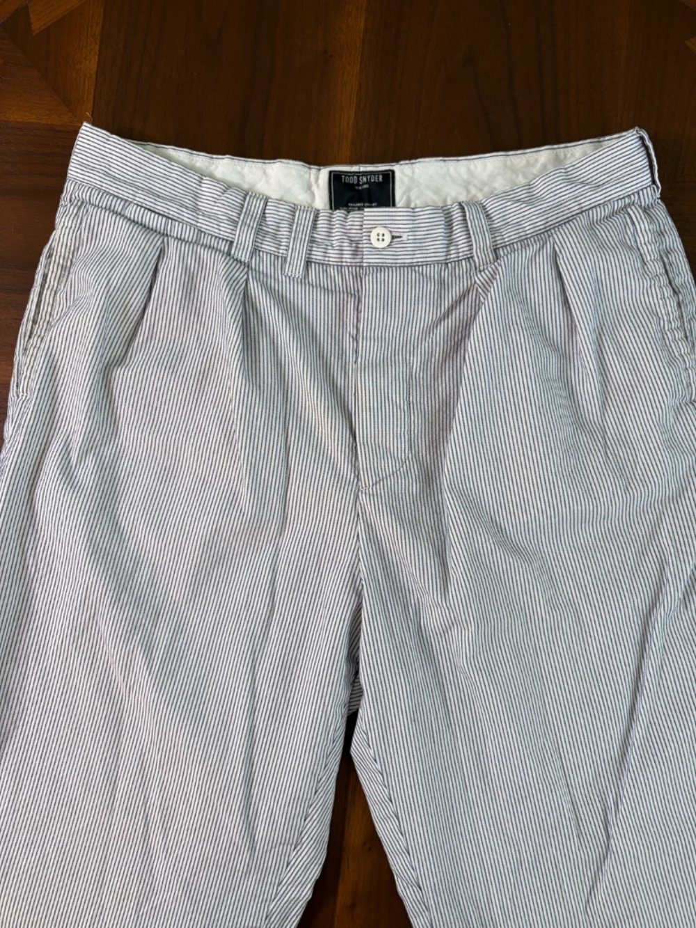 Todd Snyder White/Navy Pinstripe Seersucker Slacks Mens 34
